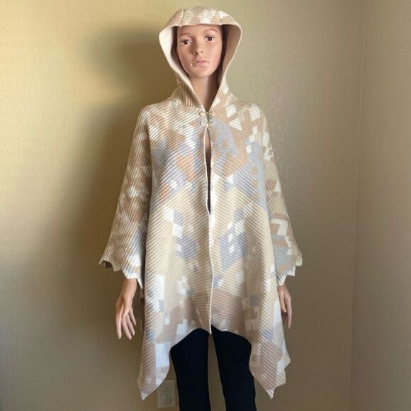 Peter Pilotto Geometric Ottoman Cape Shawl Wool Angora Hooded Women’s One Size - Picture 4 of 13